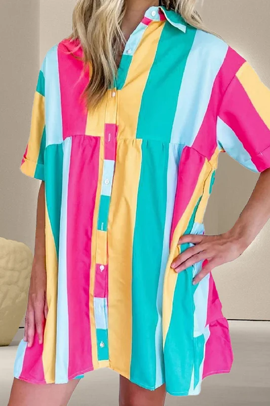 Blue Zone Planet |  Color Block Half Sleeve Mini Dress Classic Floral Mini Dress