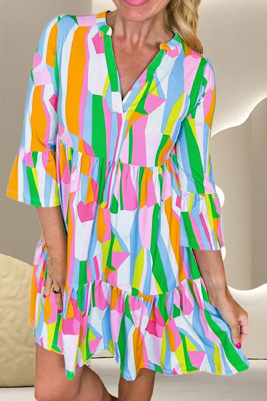 Blue Zone Planet | Color Block Three-Quarter Sleeve Mini Dress Chic Puff Sleeve Mini Dress Blue Zone Planet | Color Block Three-Quarter Sleeve Mini Dress Chic Puff Sleeve Mini Dress