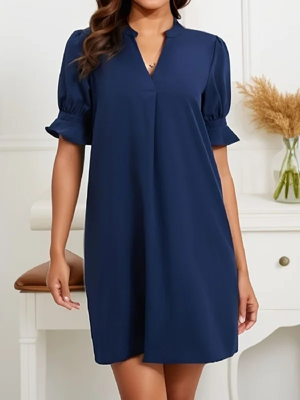 Blue Zone Planet |  Notched Flounce Sleeve Mini Dress Elegant Tulle Mini Dress