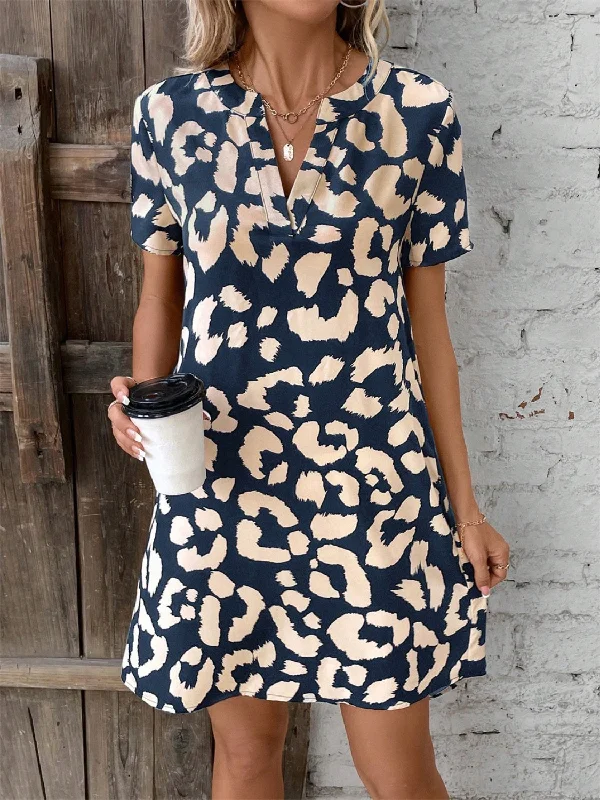 Blue Zone Planet |  Printed Notched Short Sleeve Mini Dress Classic Floral Mini Dress