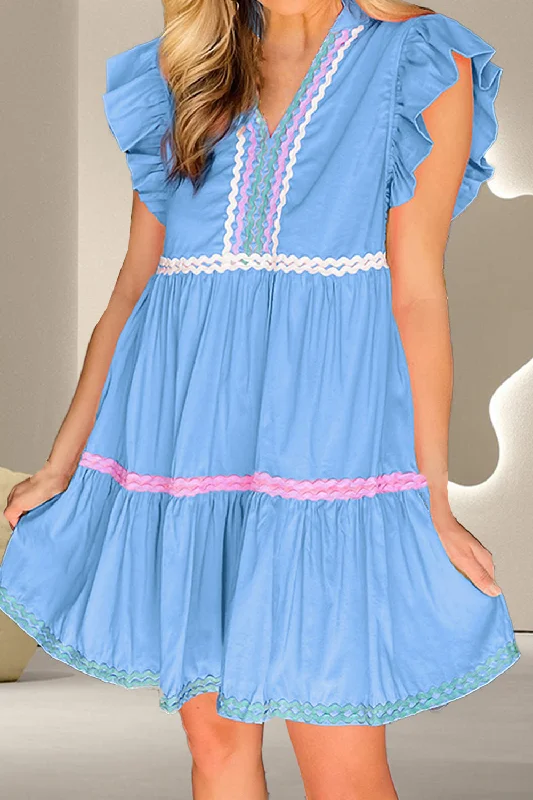 Blue Zone Planet |  Ruffled Notched Cap Sleeve Mini Dress Trendy Floral Mini Dress