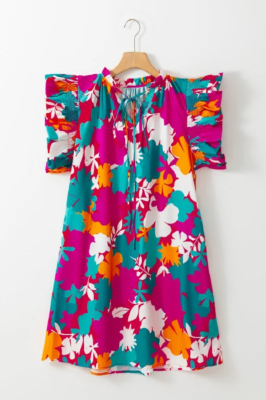 Blue Zone Planet | Ruffled Printed Cap Sleeve Mini Dress Comfortable Boho Mini Dress Blue Zone Planet | Ruffled Printed Cap Sleeve Mini Dress Comfortable Boho Mini Dress