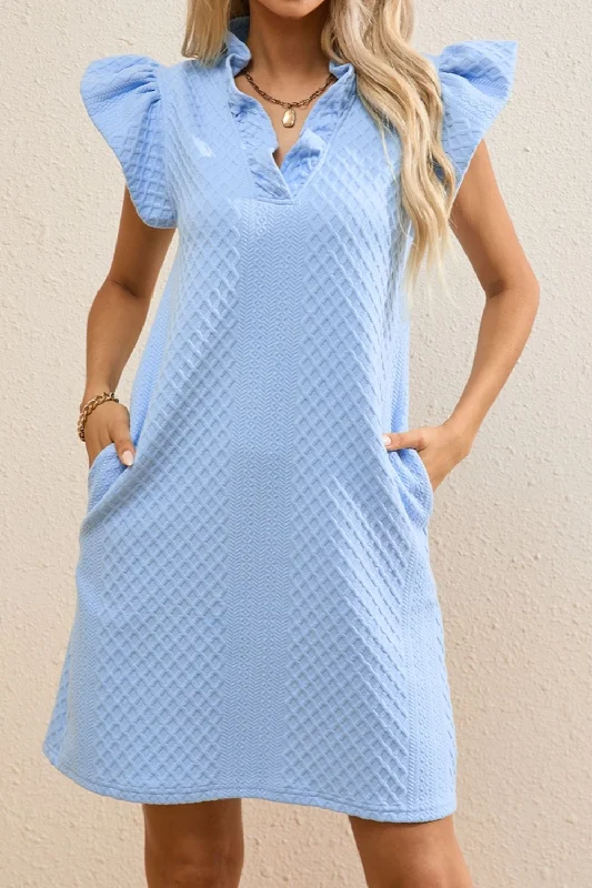 Blue Zone Planet |  Ruffled V-Neck Cap Sleeve Mini Dress Chic Mini Dress with V-Neck