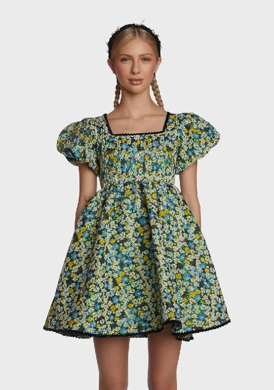 Bouquets Jacquard Mini Dress Cozy Ribbed Mini Dress