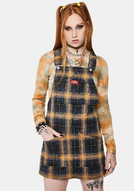 Brown Plaid Overall Mini Dress Trendy Camisole Mini Dress