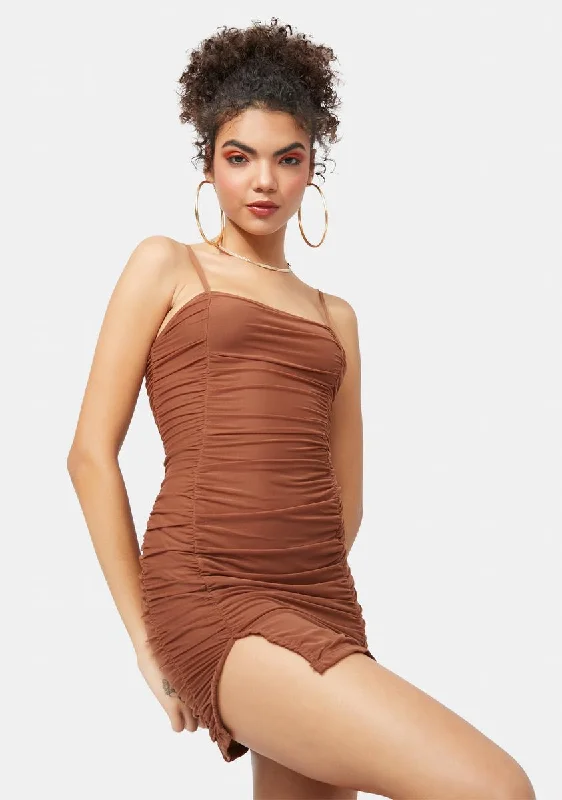 Can't Stop Shoppin' Ruched Mesh Mini Dress Fashionable Polka Dot Mini Dress