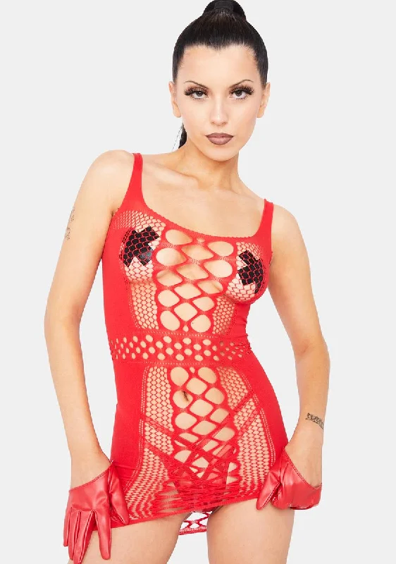 Cherry Self Assured Cutout Mini Dress Fashionable Boho-Chic Mini Dress