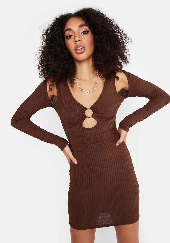Coffee Save Tonight Ribbed Mini Dress Classic Shift Mini Dress
