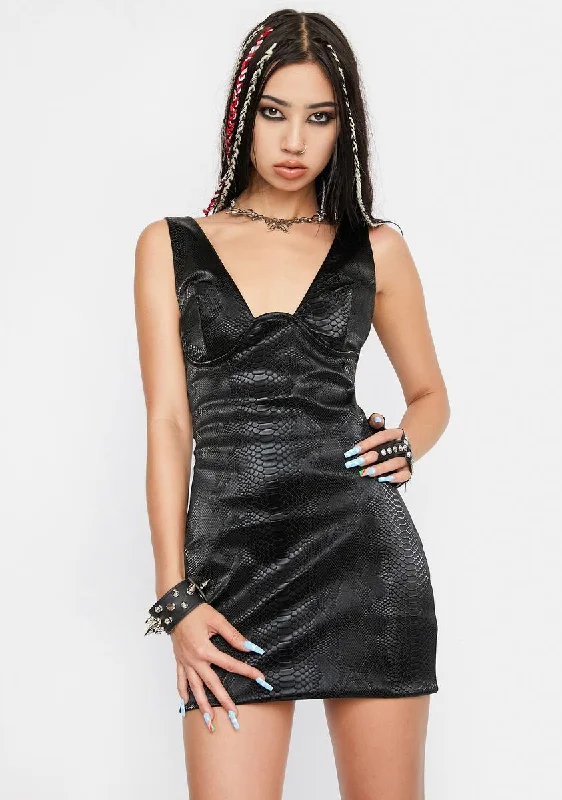 Croc Chic Plunge Mini Dress Casual High-Waist Mini Dress