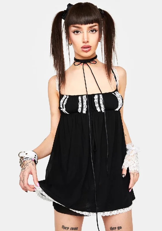 Deeper Feelings Lace Mini Dress Classic Solid Mini Dress