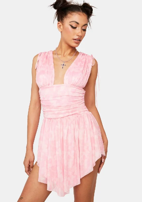 Garden Goddess Mini Dress Comfortable Polka Dot Mini Dress
