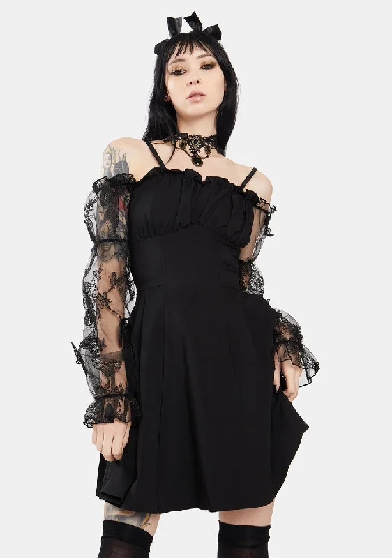 Gothic Off Shoulder Lace Puff Sleeve Mini Dress Fashionable Denim Mini Dress