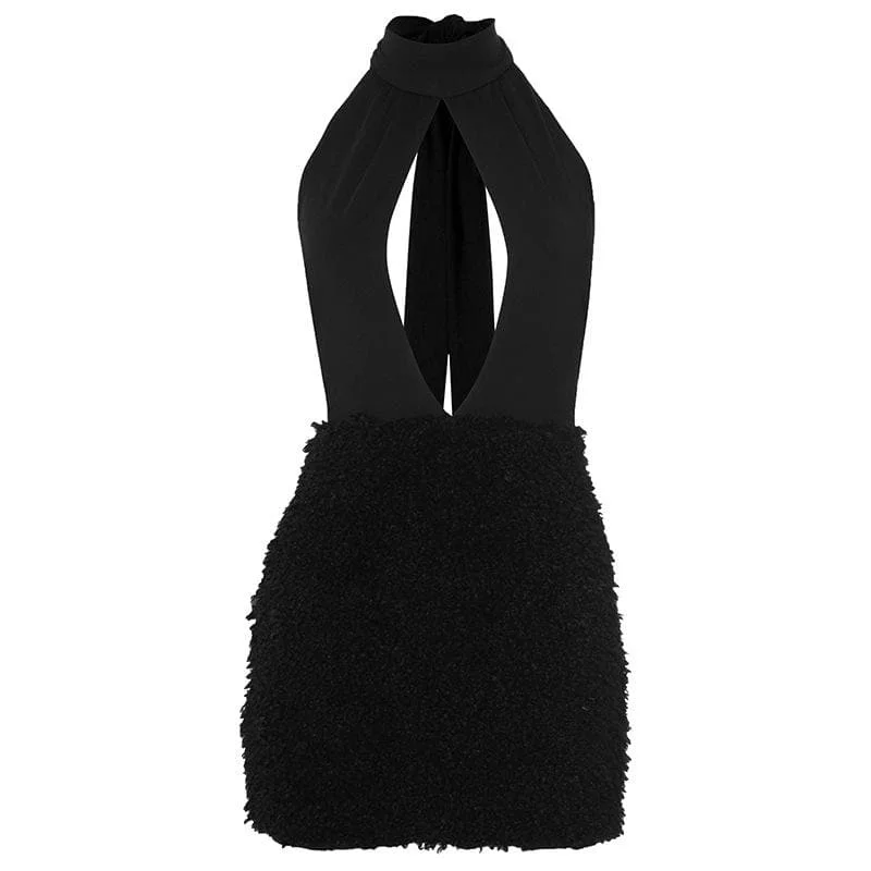 Halter hollow out fluffy ruched self tie cut out mini dress Fashionable Mini Dress with Pockets Halter hollow out fluffy ruched self tie cut out mini dress Fashionable Mini Dress with Pockets