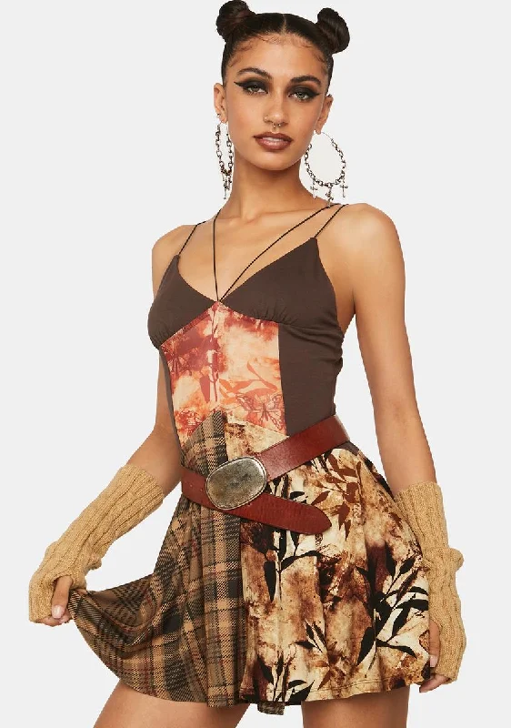 Ignis Patchwork Mini Dress Cozy Wraparound Mini Dress