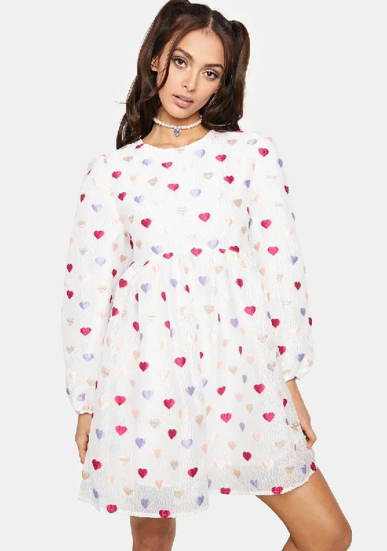 Irina Heart Jacquard Mini Dress Fashionable Mini Dress with Slits