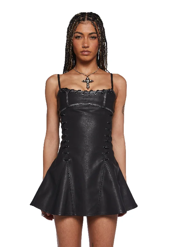 Julia Vegan Leather Mini Dress Elegant Lace-Up Mini Dress