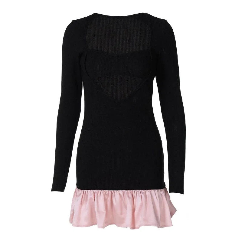 Long sleeve ribbed hollow out cut out mini dress Trendy Bodycon Mini Dress