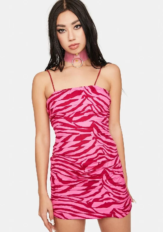 Magenta Wild Side Pleated Mini Dress Chic Bohemian Mini Dress