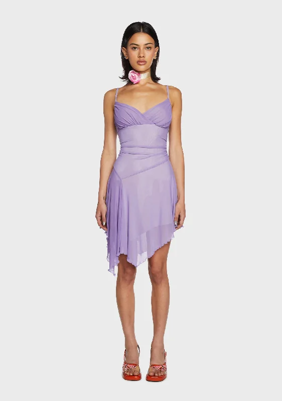 Mermaid Kisses Mini Dress - Light Purple Fashionable Polka Dot Mini Dress