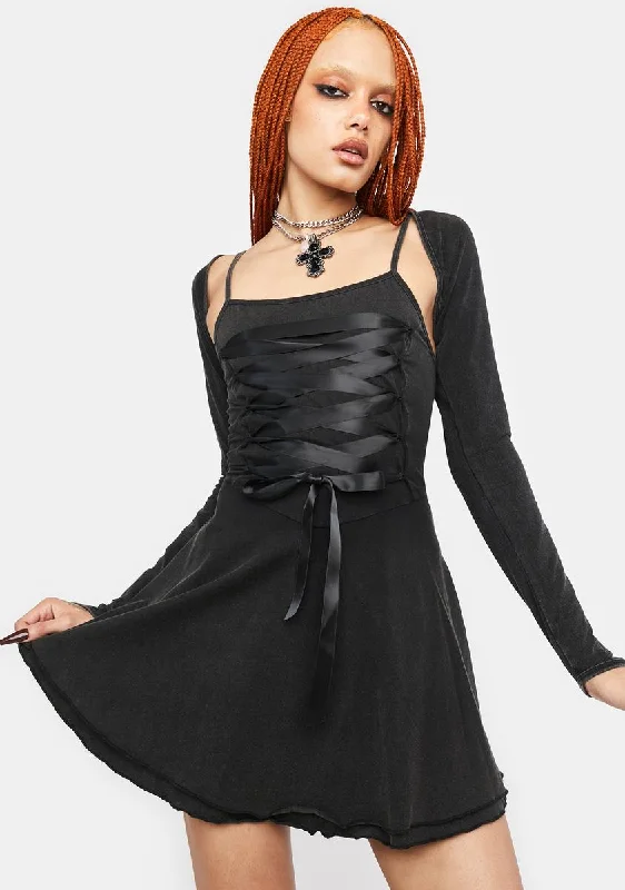 Midnight Spells Mini Dress Set Comfortable One-Shoulder Mini Dress