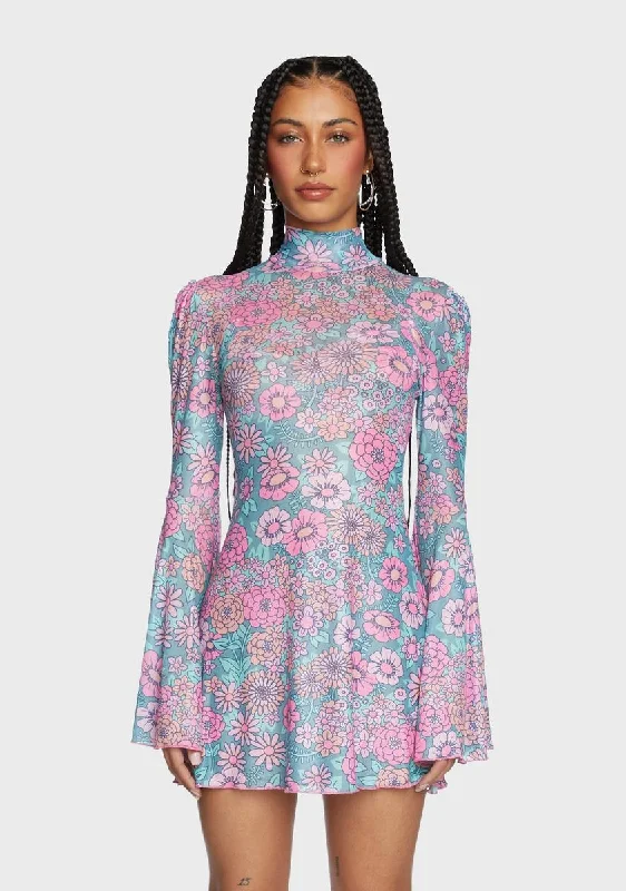 Modern Love Mini Dress - Pink/Blue Classic Floral Print Mini Dress