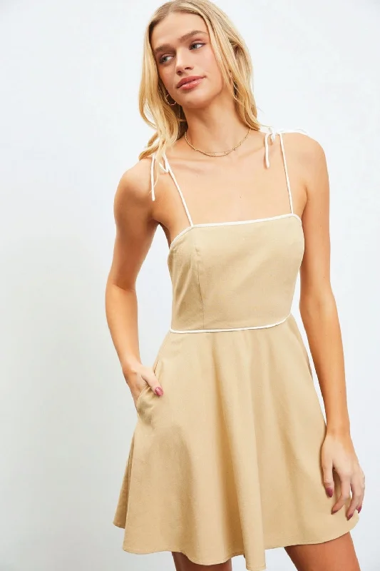Mustard Seed Contrast Piping Cami Mini Dress Trendy Crossover Mini Dress