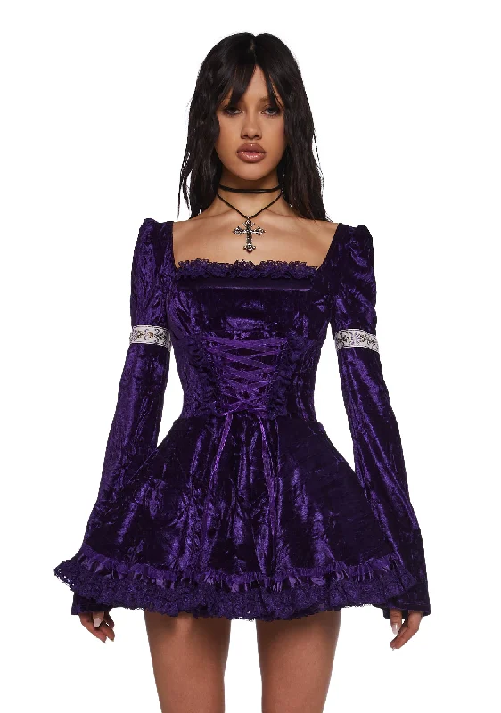 Myths N' Legends Mini Dress - Purple Cozy Cowl Neck Mini Dress