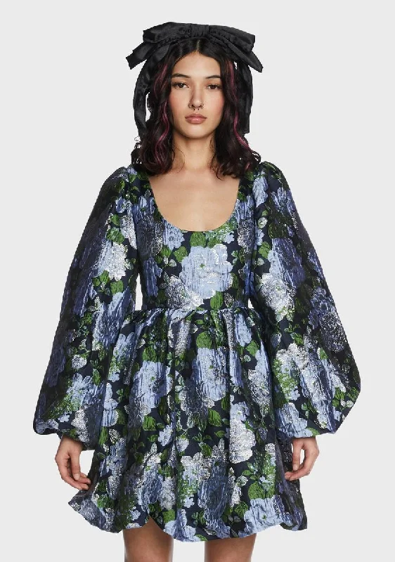 Natalia Jacquard Mini Dress Chic Puff Sleeve Mini Dress