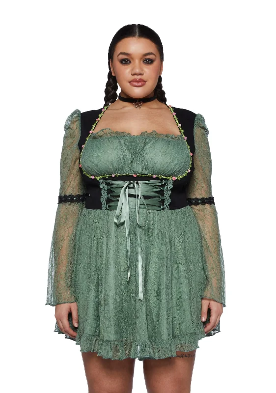 Plus Myths N' Legends Mini Dress - Green Lace Trendy Camisole Mini Dress