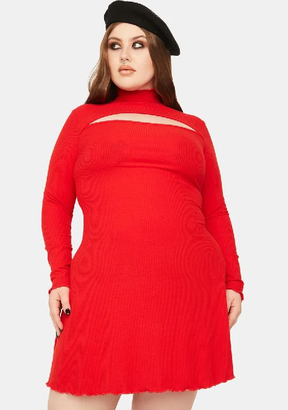 Plus Scarlet Ready To Impress Mock Neck Mini Dress Comfortable Fit-and-Flare Mini Dress Plus Scarlet Ready To Impress Mock Neck Mini Dress Comfortable Fit-and-Flare Mini Dress