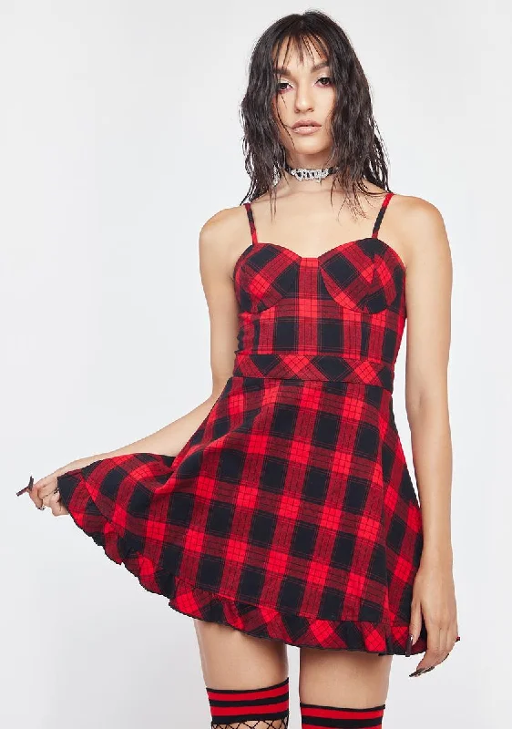 Pretty Little Mess Plaid Mini Dress Comfortable Fit-and-Flare Mini Dress