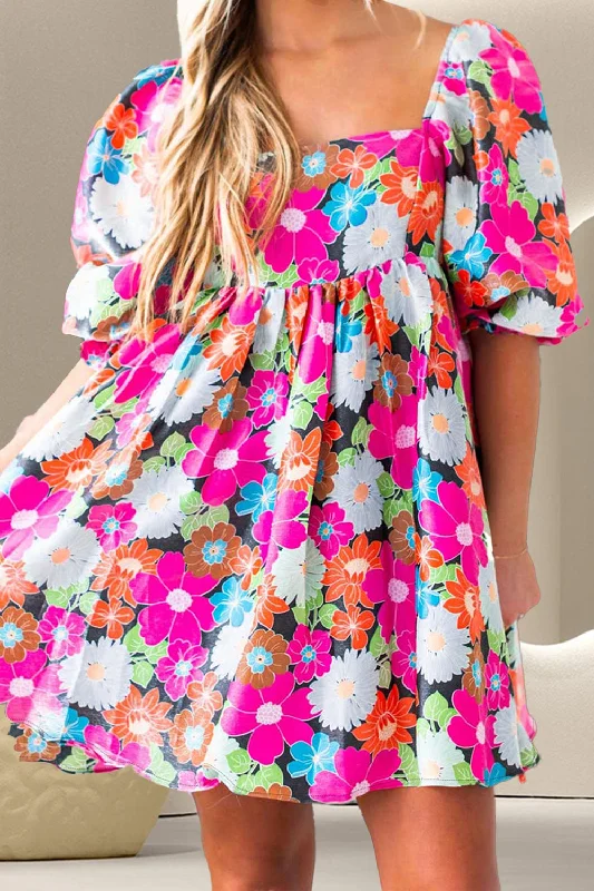 Blue Zone Planet | Printed Square Neck Half Sleeve Mini Dress Stylish Puff Sleeve Mini Dress Blue Zone Planet | Printed Square Neck Half Sleeve Mini Dress Stylish Puff Sleeve Mini Dress