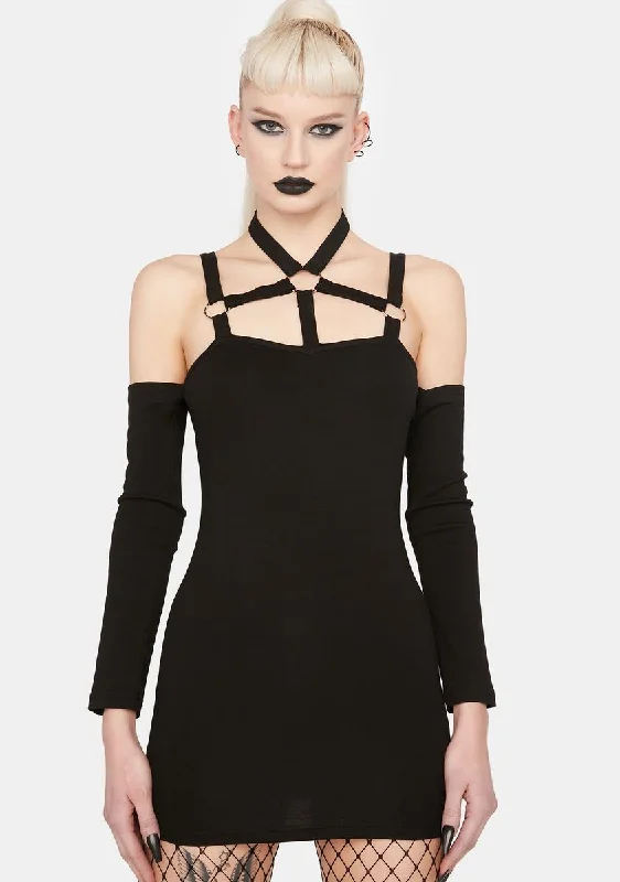 Punk Off Shoulder Mini Dress Fashionable Boho-Chic Mini Dress