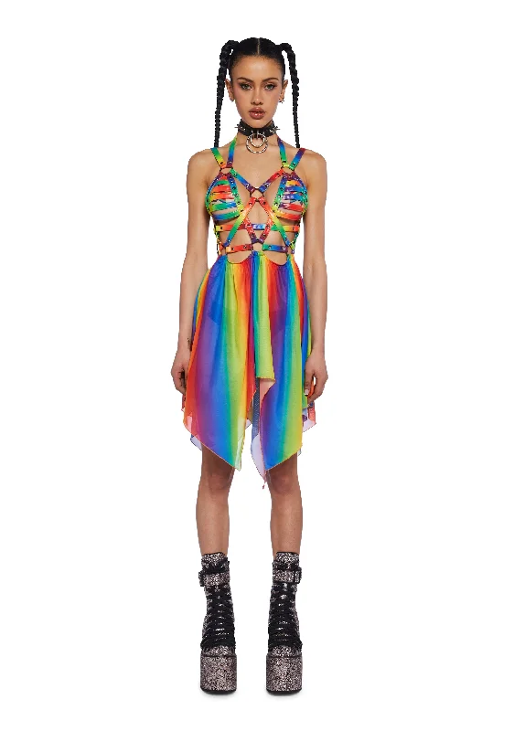 Celestial Ringmaster Mini Dress - Rainbow Comfortable Zip-Up Mini Dress