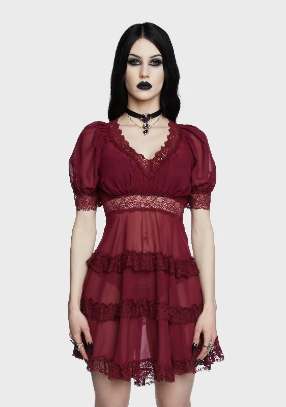 Raven's Wing Mini Dress - Wine Stylish Button-Down Mini Dress