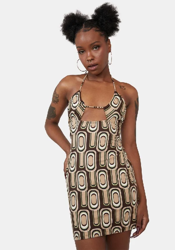 Retro Spot Brown Anja Mini Dress Trendy Camisole Mini Dress