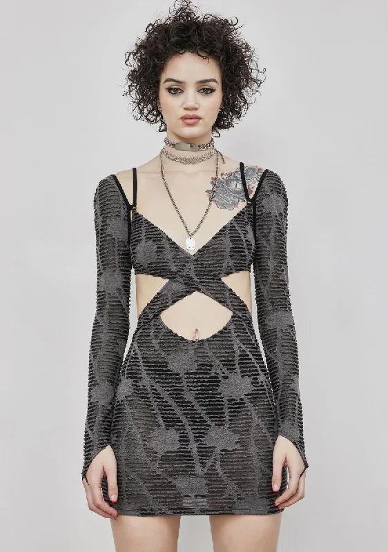 Reverb Sheer Matelasse Cutout Mini Dress Casual Button-Up Mini Dress
