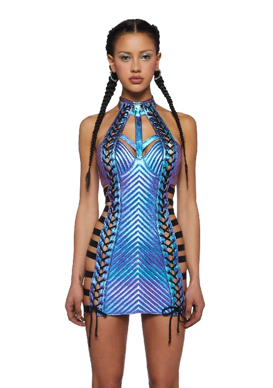 Rude Awakening Mini Dress - Blue Stylish Ruffle Mini Dress