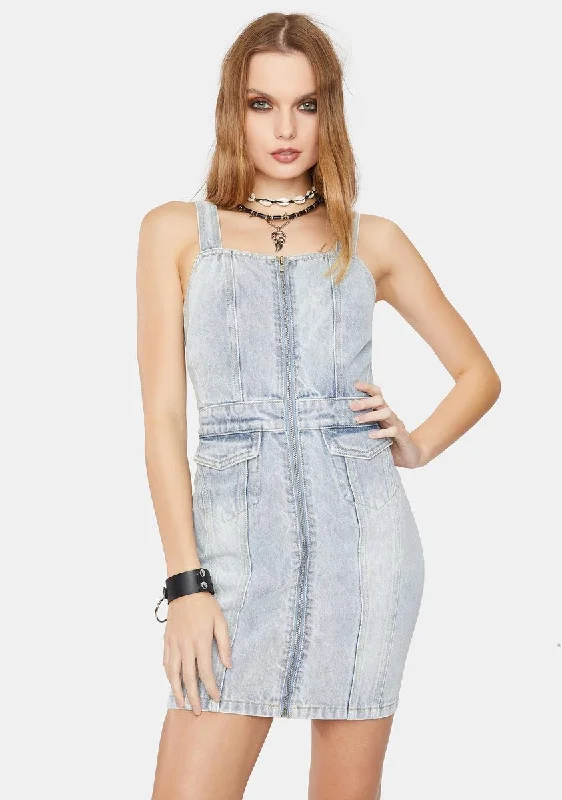 Seemed Pinnie Denim Mini Dress Elegant Lace Mini Dress