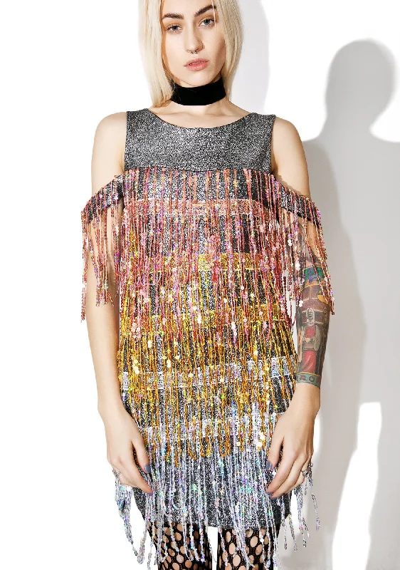 Sequin Fringe Mini Dress Cozy Knit Mini Dress