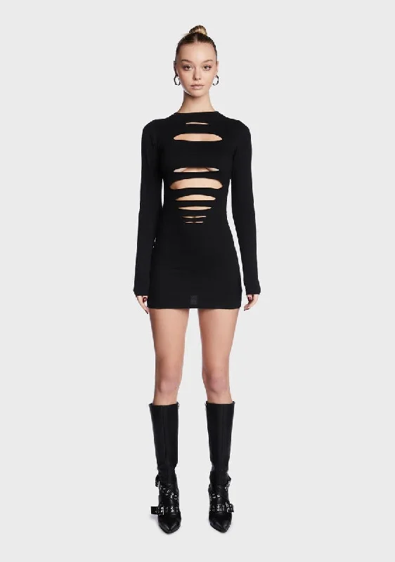 Slashed Mini Dress Cozy Long Sleeve Mini Dress