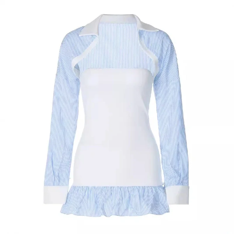 Long sleeve shrug striped print tube 2 piece mini dress Cozy Long Sleeve Mini Dress