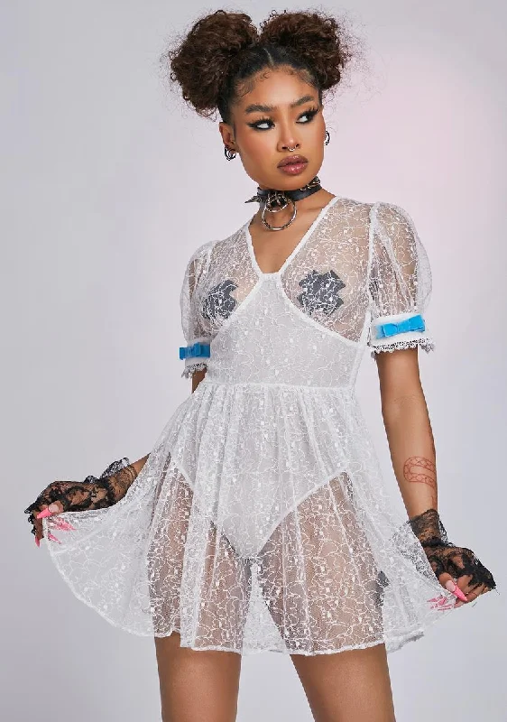 The Poissy Sheer Mini Dress Trendy Cut-Out Mini Dress