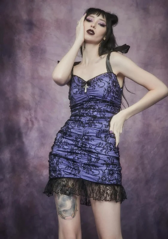 Unholy Night Lace Mini Dress Fashionable Mini Dress with Pockets