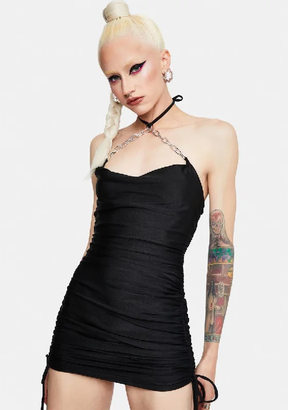 Void Filled Chain Halter Mini Dress Fashionable Summer Mini Dress
