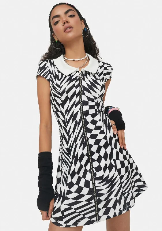 Warp Speed Checkered Mini Dress Elegant Satin Mini Dress