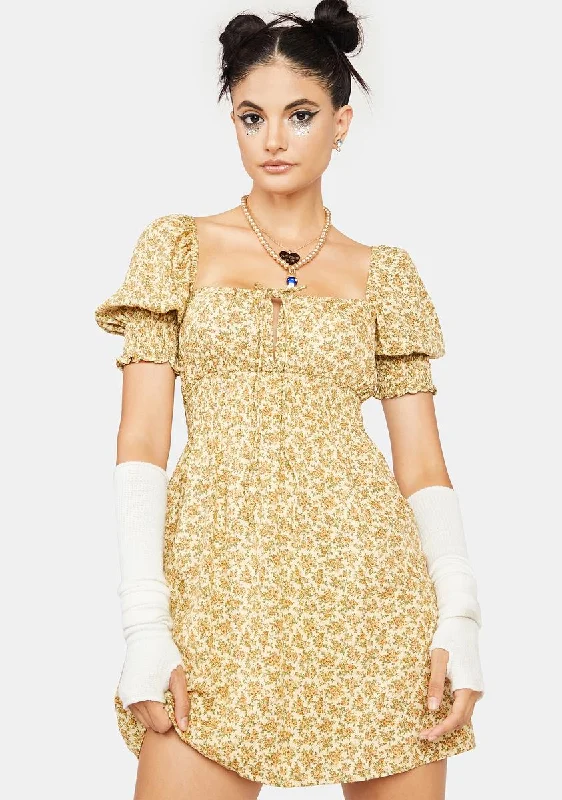 Washed Ditsy Poleze Mini Dress Elegant Mini Dress with Ruffles