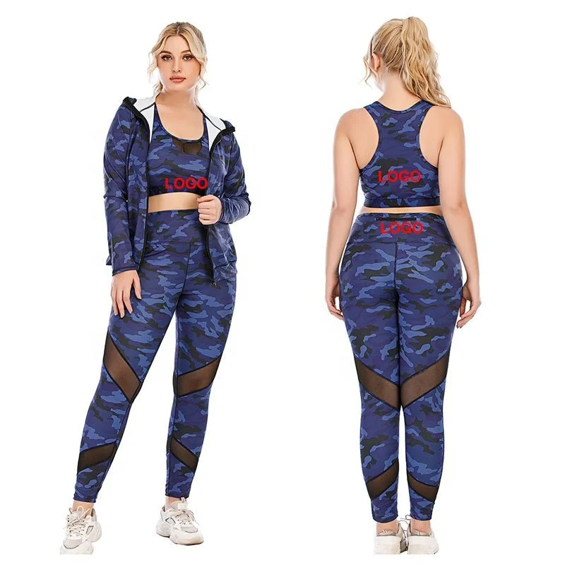 Blue Camouflage Yoga Sets 3XL Women's Sportswear Plus Size 3pcs Yoga Suit Legging Fitness Sports Bra Jacket Fall Yoga Set 20set Front Pockets Side Pockets Patch Pockets Blue Camouflage Yoga Sets 3XL Women's Sportswear Plus Size 3pcs Yoga Suit Legging Fitness Sports Bra Jacket Fall Yoga Set 20set Front Pockets Side Pockets Patch Pockets