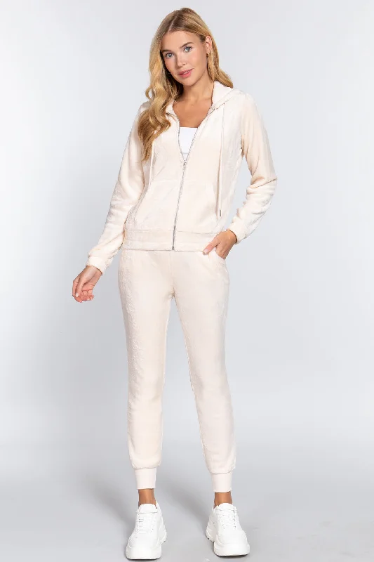 Faux Fur Jacket & Jogger Pants Set Fitted Jacket Loose Jacket Oversized Jacket