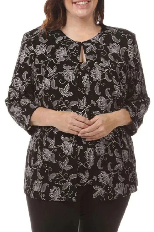 Alex Evenings 3/4 Sleeve Glitter Printed Mandarin Neck Twinset with Scoop Neck Tank and Hook Neck Closure Jacket (Plus Size) Zippered Jacket Buttoned Jacket Snapped Jacket Alex Evenings 3/4 Sleeve Glitter Printed Mandarin Neck Twinset with Scoop Neck Tank and Hook Neck Closure Jacket (Plus Size) Zippered Jacket Buttoned Jacket Snapped Jacket